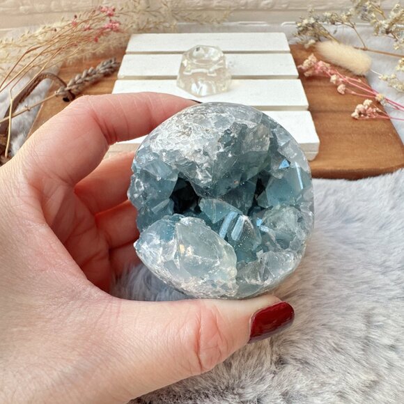 Beautiful Celestite Raw Crystal Cluster Sphere - Picture 6 of 10